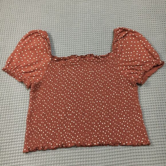 American Eagle Top Women’s L Smocked Polka Dot Crop Puff Sleeve Boho Cottage Y2K - Picture 5 of 11